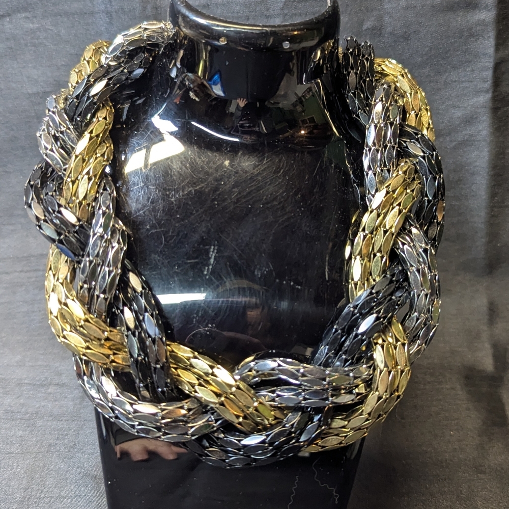 3 for $30 retro Gold, black and Silver Braided Necklace 43 cm